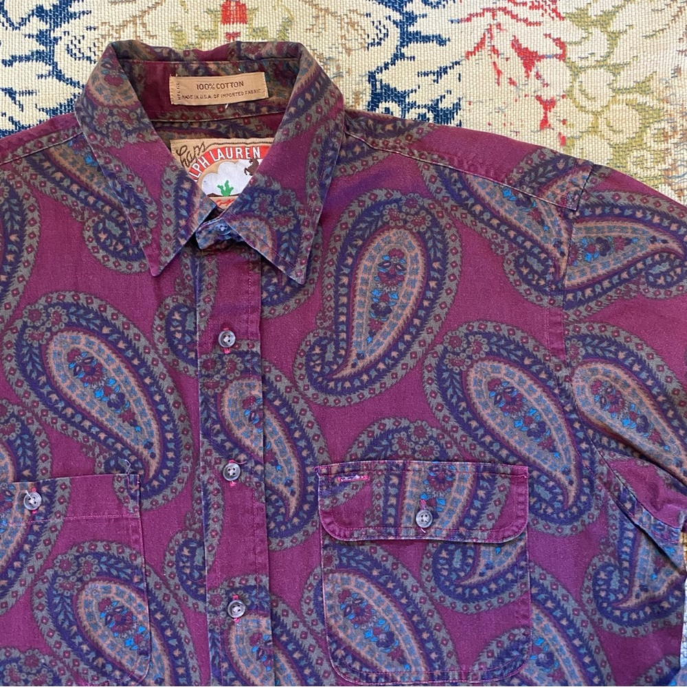 Vintage Chaps Ralph Lauren Frontier Shirt Button Down Long Sleeve Paisley M - Picture 2 of 7
